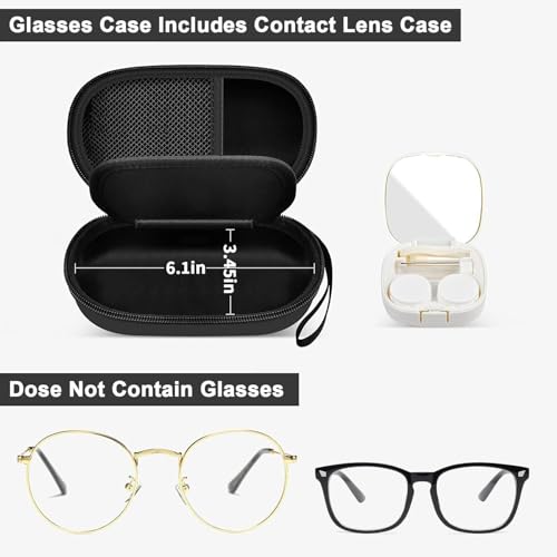 Image of GWCASE 2-in-1 Contact Lens Travel Case for Eyeglasses & Sunglasses | Hard PU Exterior Bag with Soak Storage Kit Included Built-in Mirror Tweezer Contact Lens Solution Bottle-Black(No Glasses)