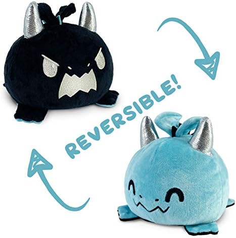 TeeTurtle - The Original Reversible Dragon Plushie - Blue + Black - Cute Sensory Fidget Stuffed Animals That Show Your Mood