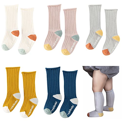 FedMois Calcetines Hasta la Rodilla para Bebé Niño Niña Pack de 5, tricolor, 1-3 años Cover