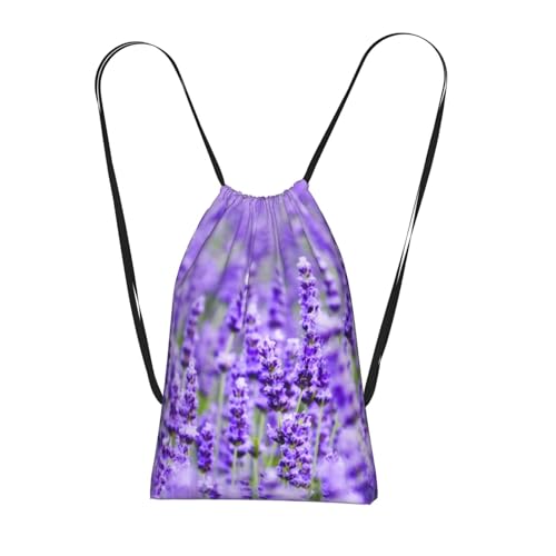 Pcoiuyb Estampado de lavanda púrpura,Mochila con cordón unisex, bolsa de deporte, bolsa de gimnasio, mochila plegable con cordón