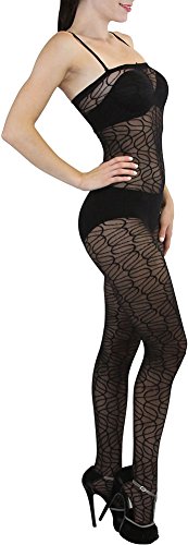Image of ToBeInStyle Women's Bodystocking Crotchless Peek-A-Boo Fishnet Lace Bodysuit