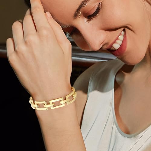 18K Gold Plated Geometric Gold Cuff Bracelets for Women - Adjustable Rectangle Aesthetic Bracelet, Trendy Gold Jewelry Gift for Her3
