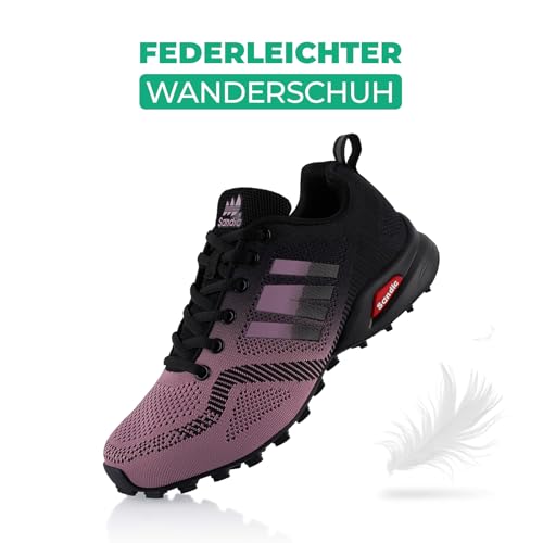 Fusskleidung® Damen Herren Wanderschuhe Atmungsaktive Trail Running Trekkingschuhe Lila Schwarz EU 36