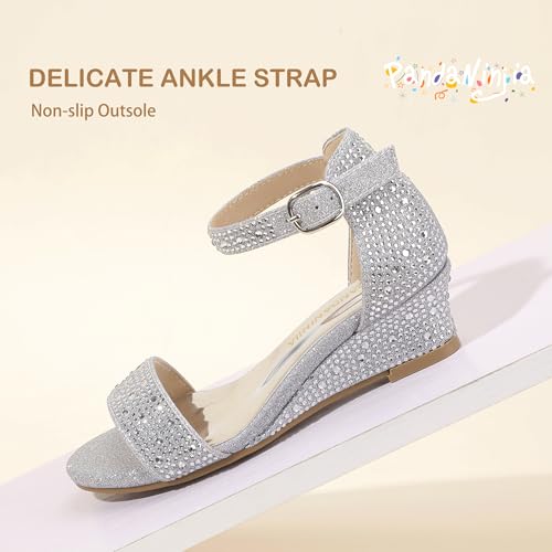 PANDANINJIA Girls Sandals Low Heels Round Open Toe Flower Girls Shoes Ankle Strap Wedding Party Little Big Kids Dress Shoes4