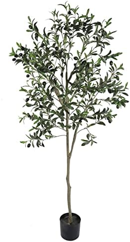 Binnny Flower Faux Olive Tree Tall Artificial Silk Tree Fake Olive Tree for Home Office Living Room Floor Decor Indoor 5.8ft - 6 feet