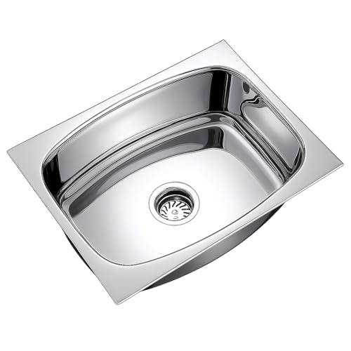 Image of EVANEX Kitchen Sink 18x16x8 Inch Hydraulic Sink Single Bowl 304 Stainless Steel Sinks for Kitchen Basin | Glossy Finish Indian Kitchen Sink Including Coupling, Waste Pipe | Kitchen Sinks