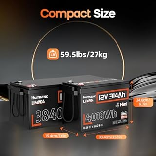 HumsiENK 12V 314Ah Mini LiFePO4 Lithium Battery with Bluetooth – 4.19kWh Energy, 200A BMS, 15000+ Cycles, Low-Temp Protection – for RV, Marine, Solar, Off-Grid, Home Backup (Compact & Lightweight)