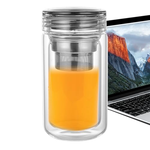 Misaakoeq Taza Para Té,Taza de Té de Vidrio de Doble Pared | de Gran Capacidad Antifugas para Servir en Fiestas Auto Casa Familia Viajes Exteriores Colegas - Café Viaje Coche Acampada Familia