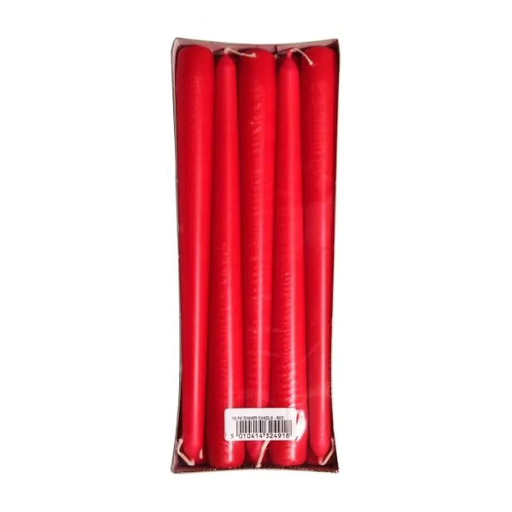 Price's Candles - Red Dinner Candles - 10 Pack - Unscented - Slow Burning Candles - Multi-Purpose - Smokeless Candles