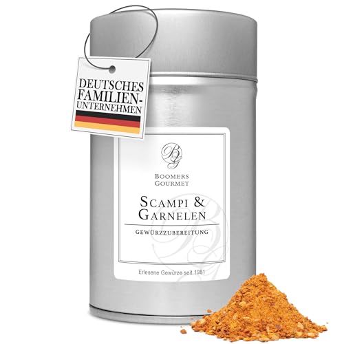 Boomers Gourmet - Premium Scampi & Garnelen Gewürz - Fisch Gewürz für Feinschmecker, Aromatische Mischung Für Scampi und Garnelen Gerichte, Hochwertiges Garnelen Gewürz - Gewürzdose - 110 g