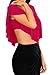 Womens Ruffle Draped V Neck Short Sleeve Stretchy Crop Top with Bandeau