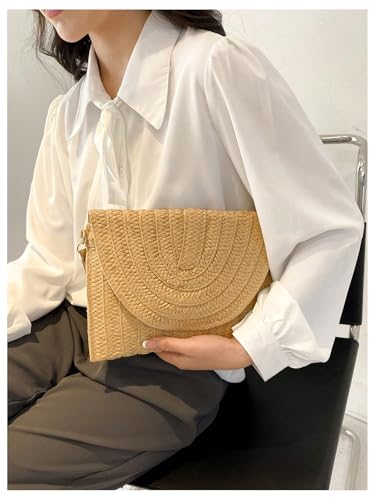SHENHE Women's Straw Clutch Purse Crossbody Shoulder Bag Beach Handbag Woven Flap Purse4