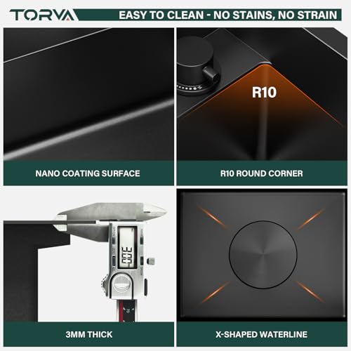 TORVA RV Kitchen Sink, 13 x 15 x 7 Inch Undermount Bar Sink 16 Gauge Stainless Steel Single Bowl Sink with Foldable Faucet Cutting Board, Dark Grey