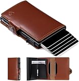 Conceal Plus Wallet for Men, Pop Up Wallet Credit Card Holder - RFID Blocking, Slim Minimalist Credit Card Case (Brown Genuine Leather)
