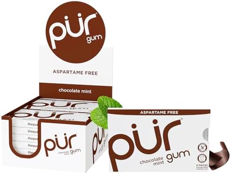 PUR Gum, Chocolate Mint Xylitol Gum, No Artificial Flavor, 108 Count (12x9)