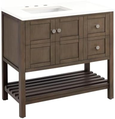 Signature Hardware 952381-RUMB Olsen 36" Freestanding Single Basin Vanity Set with Cabinet, Vanity Top, and Rectangular Undermount Sink - 8" Faucet Holes - Ash Brown/Arctic White