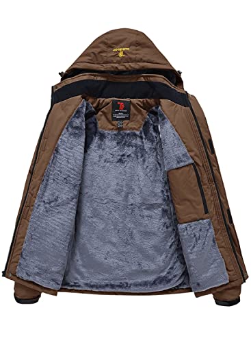 YSENTO kurtka męska wodoszczelna narciarska, oddychająca, z podszewką polarową, ciepła kurtka zimowa, funkcyjna kurtka outdoorowa, kurtka turystyczna (Kawa, 2XL)