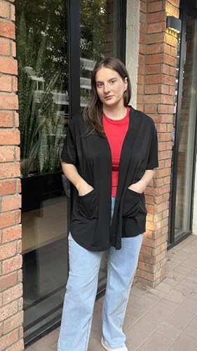 Image of IN'VOLAND Women Plus Size Lightweight Cardigan Short Sleeve Open Front Casual Summer Kimonos Cardigans with Pockets