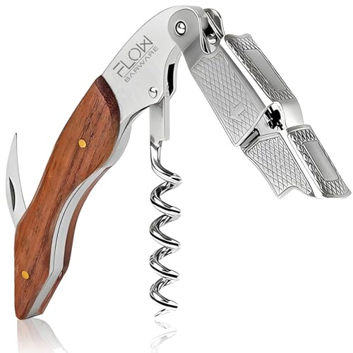 Tire-bouchon 3-en-1 pour sommelier, décapsuleur et coupe-capsule | Tire-bouchon professionnel pour sommelier, tire-bouchon en acier avec manche en bois.