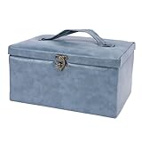 Focket Nähkorb, Doppellagige Aufbewahrung mit Lebensmittelechten Hartschalen und Praktischem Griff, Kompakter Nähkasten für Fäden, Scheren, Knöpfe, Nadeln, Heimbüro-Reisen, Blau