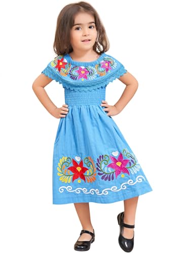 Image of Mexican Dress for Girls Traditional Vestidos Mexicanos Cinco de Mayo Embroidered Dresser Toddler Kids