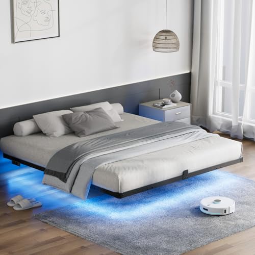 Funshed Bettgestell 180x200, Modernes schwebendes Bettgestell 180x200 mit USB-Ladeanschluss, intelligente LED Beleuchtung, Bettrahmen 180x200cm,...
