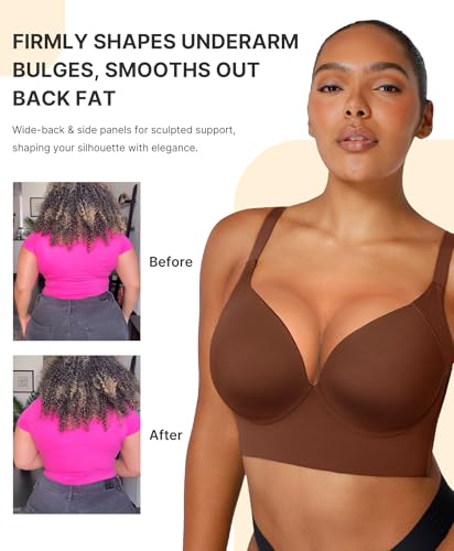 SHAPELLX Bras for Women Push Up Back Smoothing T-Shirt Everyday Underwire Lightly Lined Cups Up to H3