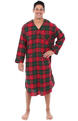 Alexander Del Rossa Men's Lightweight Flannel Sleep Shirt, Long Henley Nightshirt Pajamas