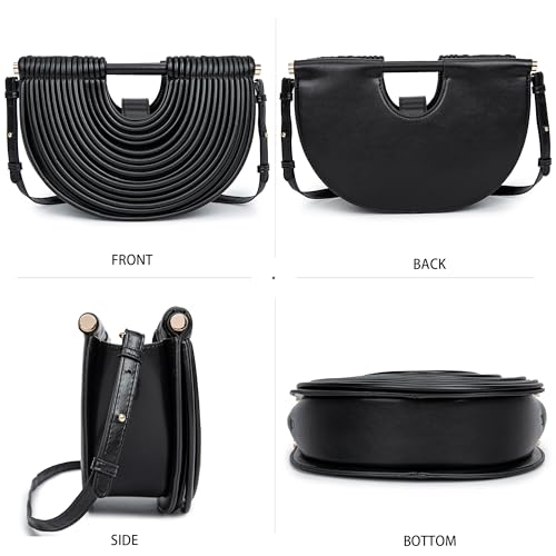 Image of Trendy Woven Evening Clutch Purse Half Round Designer Shoulder /Crossbody Bag Top-Handle Satchel Handbags