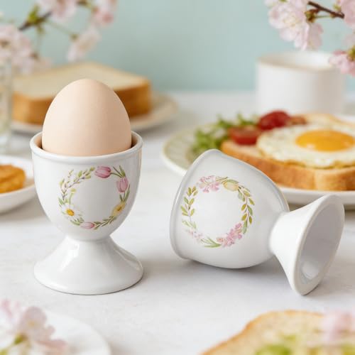 Image of Cinf Ceramic Egg Cup Set, 2 Pack, Floral Boiled Egg Holders for Breakfast