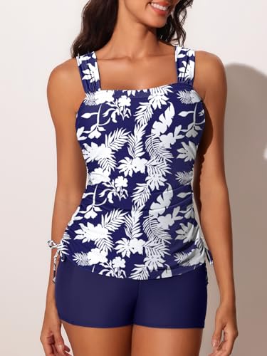 Summer Mae Womens Tankini Swimsuits Ruched Tummy Control Bathing Suits Two Piece Swimwear with Sporty Shorts 20254