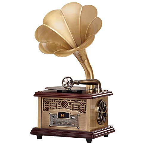 Reproductor de Vinilo Vintage, gramófono clásico Retro, Altavoz estéreo con Forma de fonógrafo, Tocadiscos Bluetooth 4.2 Entrada Auxiliar/Unidad Flash USB para decoración del hogar