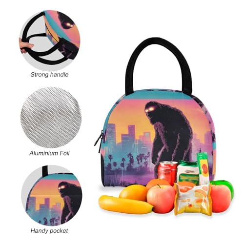 Backpack Lunch Bag Set City Sasquatch Print, Big Storage Travel Backpacks with Insulated Lunch Box for Office Hiking Picnic4
