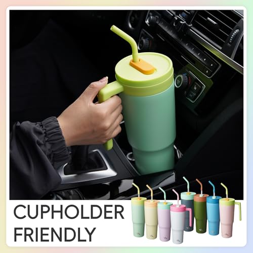 Image of Konokyo 12 Pack 40 Oz Tumblers with Handle and Straw, Bulk Vacuum Insulated Stainless Steel Travel Mugs with Lids for Office, Events and Group Orders Lime