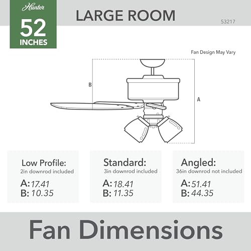 Image of Hunter Amberlin, Indoor, Ceiling Fan, with LED Lights, 52 inch, Fresh White
