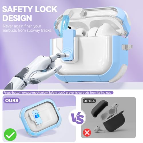 Image of for AirPods Pro 3 Case Clear with Safety Lock, Anti-Yellowing Case with Cleaner & Keychain Compatible with Apple AirPods Pro 3rd Generation 2025 for Women Girly, Shock Protection,Sky Blue
