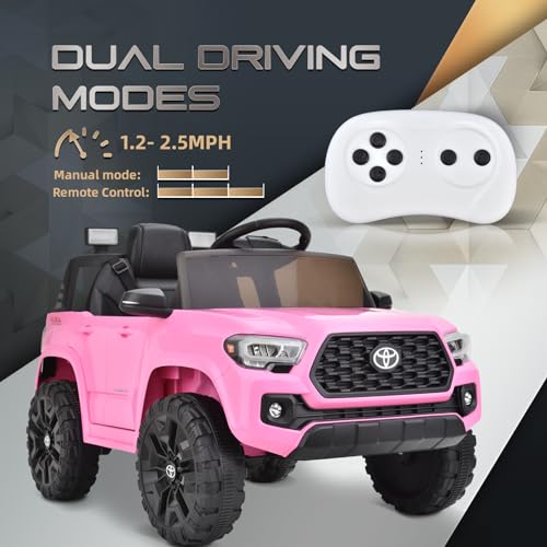Blitzshark 12V Kids Ride on Car Licensed Toyota Tacoma Electric Car for Kids, Battery Powered Kids\' Electric Vehicles for Boys & Girls, Remote Control Truck Kids Car with Music/FM, LED Lights (Pink)