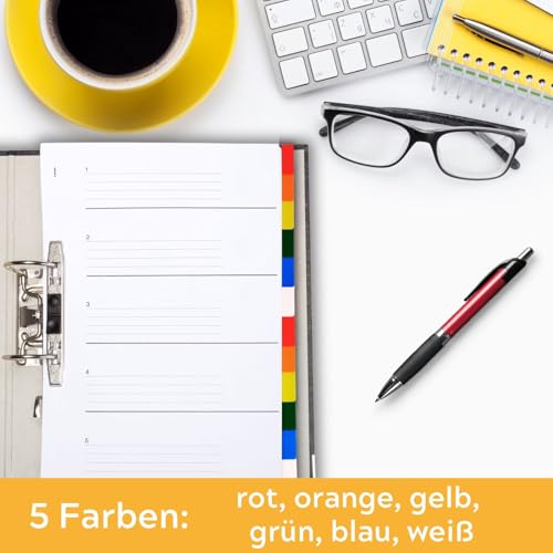 perfect line - Segregator DIN-A4 z tworzywa sztucznego (PP), 12 zakładek (12-częściowy), zestaw 5 sztuk, przekładki do segregatorów na dokumenty, nadają się do recyklingu, Made in Germany
