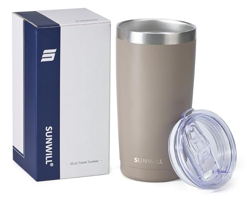 Image of SUNWILL Travel Coffee Tumbler 20 oz, Insulated Mug with Lid, Stainless Steel Cup for Outdoor, Powder Coated Taupe