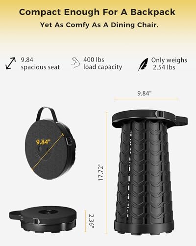 Image of Upgraded Collapsible Stool with Detachable Cushion & Waterproof Bag - 400lbs Heavy Duty Portable Folding Stool for Adults, Telescoping Camping Seat with Carrying Straps for Fishing Hiking Travel BBQ