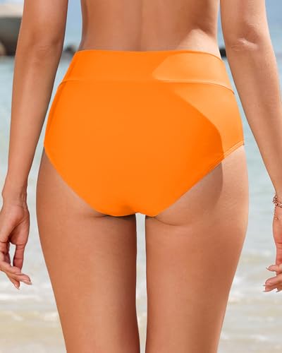 Image of Women V Cut Full Coverage Bikini Bottom - High Waist Swim Bathing Suit Bottoms Cross V Front Swimsuit