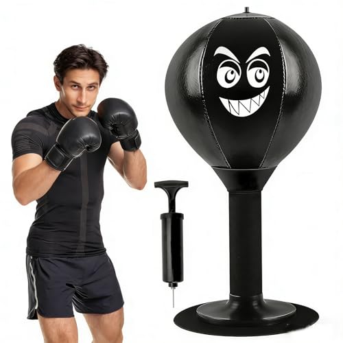Stress Relief Punching Ball - Desktop Punching Bag Strong Suction Cup Base with Pump & Valve Durable PU Foam for Office Desk Venting 37cm Desktop Boxing Toy Gift