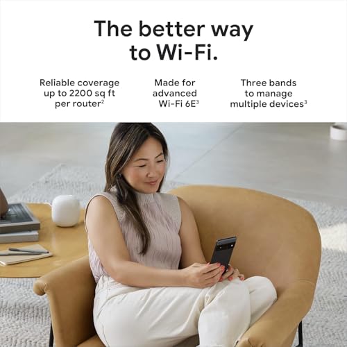 Image of Google Nest WiFi Pro - Wi-Fi 6E - Reliable Home Wi-Fi System with Fast Speed and Whole Home Coverage - WPS - Mesh Router - Non-Retail Packaging - 3 Pack - Fog
