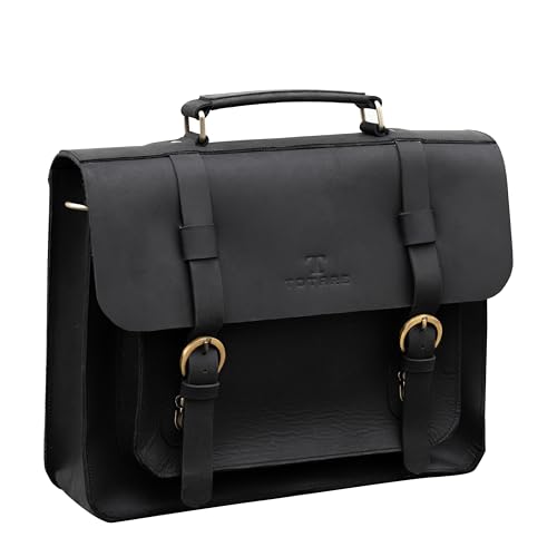 Amalfi Vintage Leather Messenger Bag For Women and Men, Fits 13 inch Laptop, Genuine Leather Briefcase, Black3