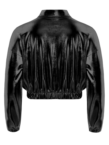 easyforever Kids Girls Boys Shiny Metallic Jacket Long Sleeve Hip Hop Jazz Dance Coat Outwear with Flap Pockets4