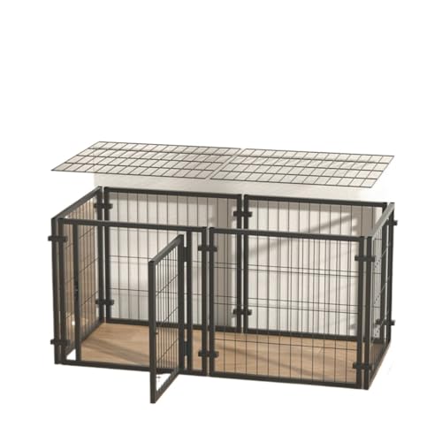 【Yecox】ペットサークル 犬用ケージ ペットフェンス 屋根付き 2 ドア式 自立型 小型犬・中型犬・大型犬対応 猫対応 組立簡単 DIY 可 自由レイアウト 脱走防止 安全柵 トイレトレーニング 多頭飼い 室内外兼用 使いやすい 多用途 (長さ120幅