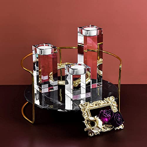 Le Sens Amazing Home Large Crystal Candle Holders Set Of 3, 3.1/4.7/6.2 Inches Height, Heavy Solid Square Tealight Holders Set Centerpieces For Home Decoration, Wedding #TOP2