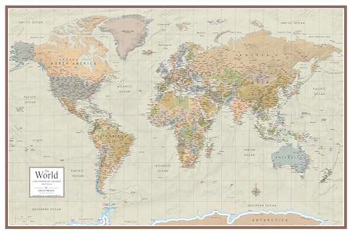 Swiftmaps World Contemporary Premier Wall Map Poster Mural 24h x 36w - LAMINATED