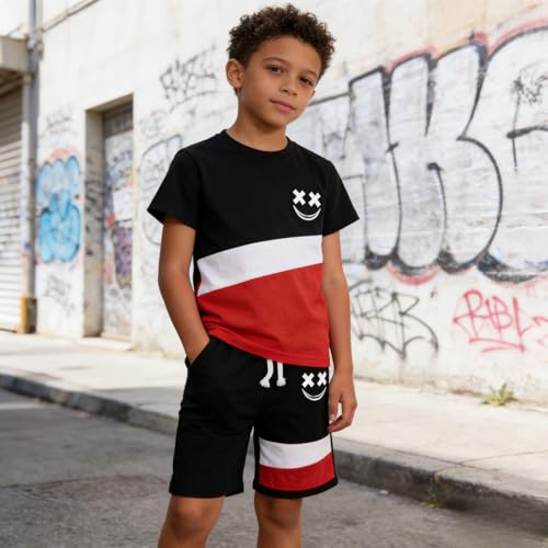 Image of Boys Clothes 2 Piece Size 6-13Y Short Sleeve T-Shirt & Shorts Set Casual Kids Boys Spring Summer Outfits