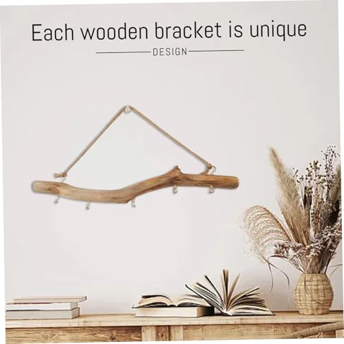 DAGLLGEW Crochet mural en bois flotté, crochet en bois naturel de 16 pouces avec 5 broches, cintre rustique unique pour clés, chapeaux et décoration intérieure – vue 3
